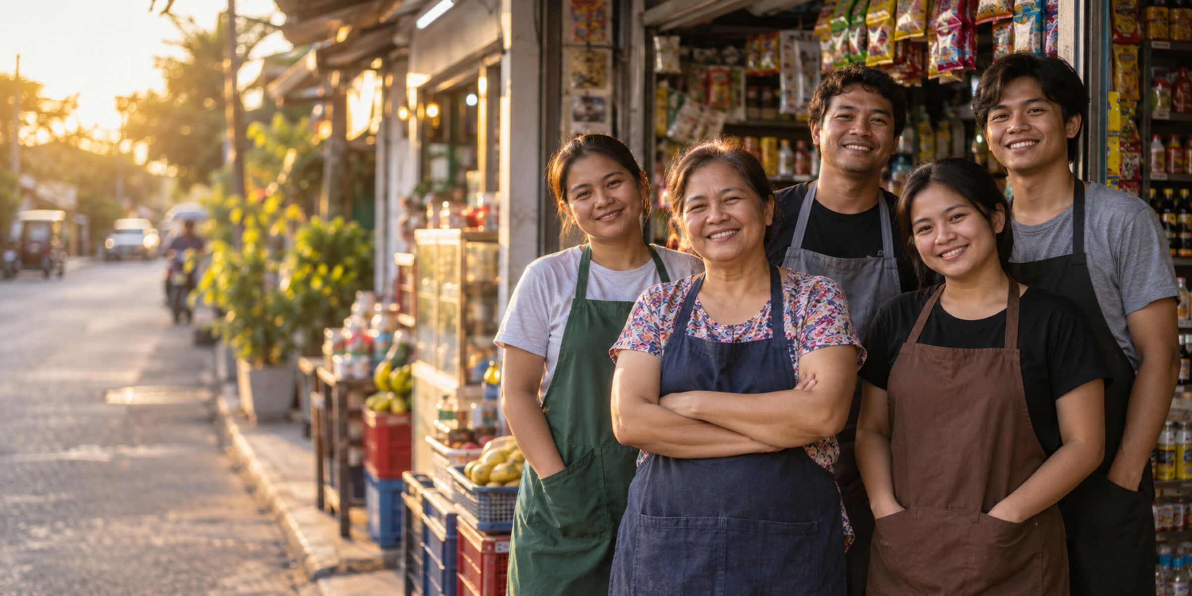 A store team standing together in front of their shop.